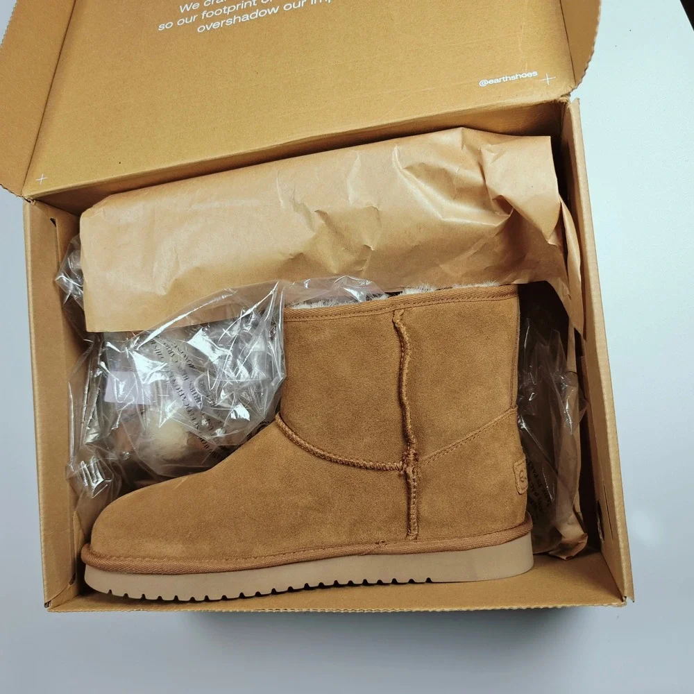 Earth Worldly Medium Brown‎ Faux Fur Lined Ankle Boots with Side Bow Womens 9 M